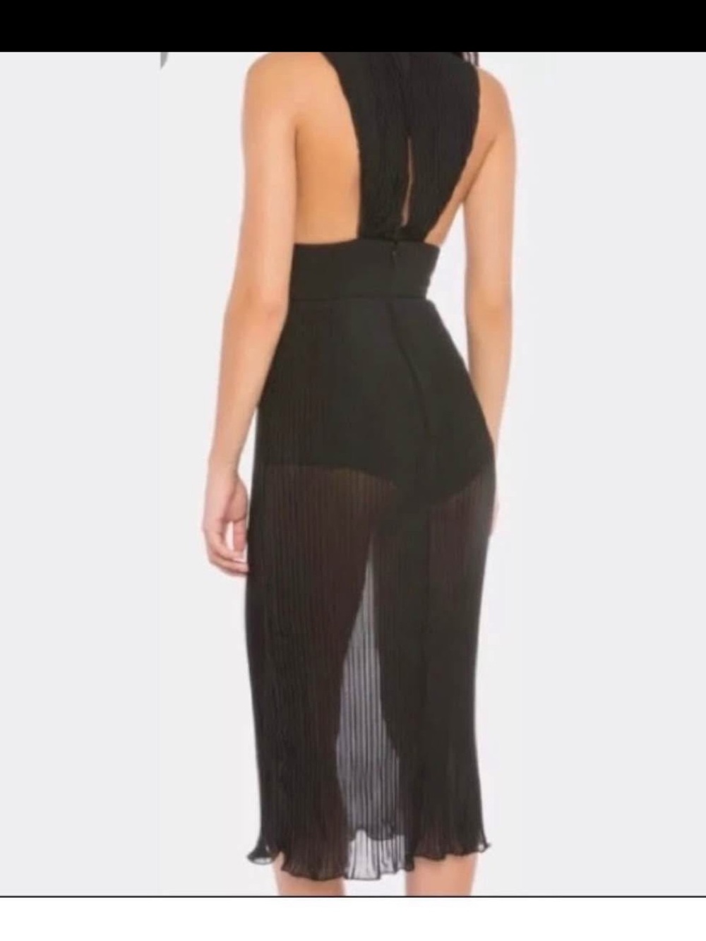 MISHA Black Pleated V-Neck Midi Dress